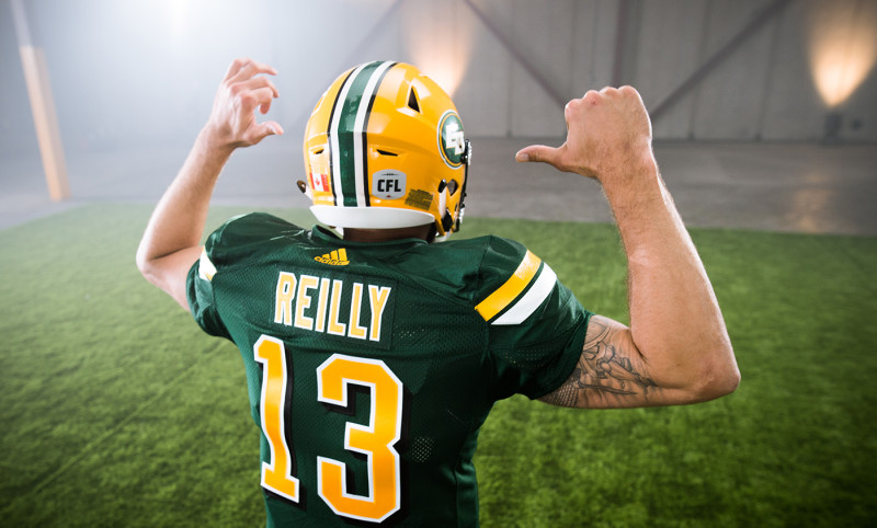 Mike Reilly (13) of the Edmonton Eskimos during the CFL / TSN shoot in Mississauga, ON. Tuesday, April 19, 2016. (Photo: Johany Jutras)