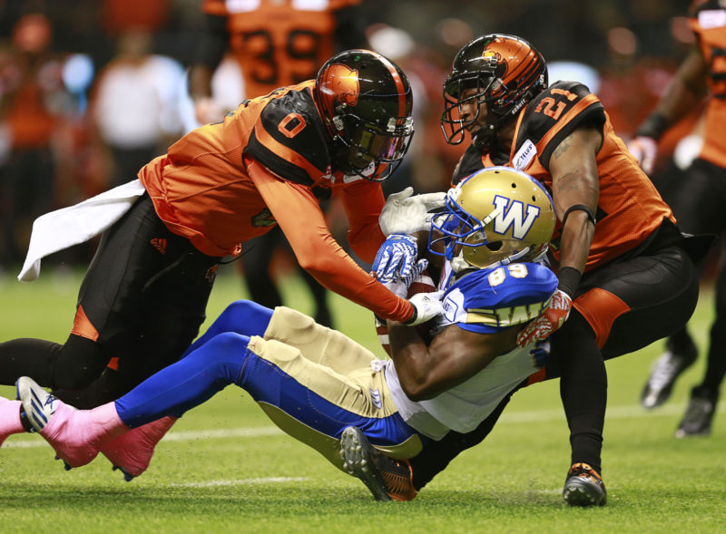 VANCOUVER, BC: OCTOBER 14, 2016 - The The Winnipeg Blue Bombers play the BC Lions at BC Place in Vancouver, Canada October 14, 2016. Photo by Jeff Vinnick