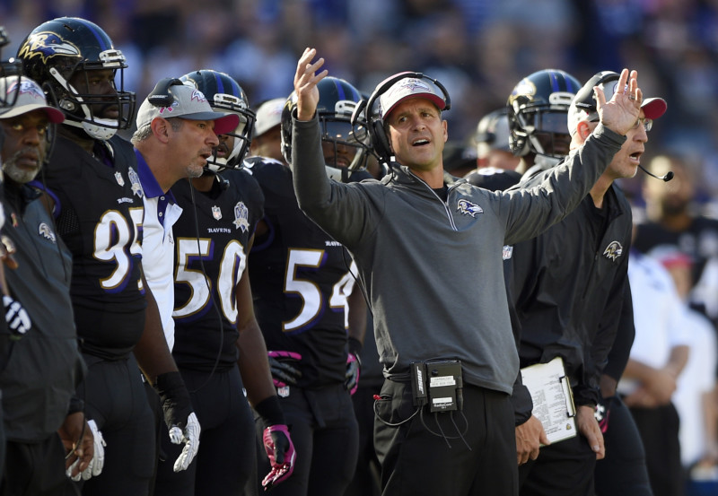 Coach John Harbaugh (Baltimore Ravens) incredulo per l'ennisima sconfitta