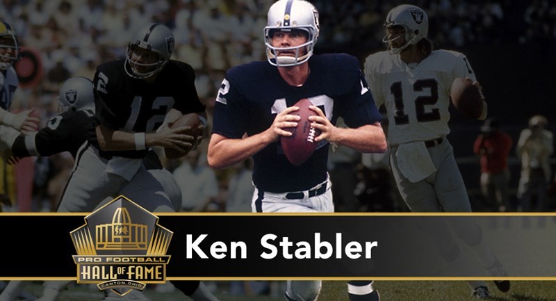 Ken Stabler: quarterback mancino, seconda scelta assoluta nel Draft 1968. In nove stagioni ai Raiders la squadra chiude sempre con un record positivo, chiude la carriera con il 66% di vittorie. Gioca cinque Championship consecutivi, oltre che portare Oakland al successo nel Super Bowl XI. In carriera 27.938 passing yard e 194 TD pass. 
