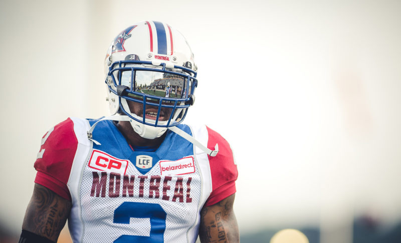 Jovon Johnson (2) before the game between the Hamilton Tiger-Cats and the Montreal Alouettes at Tim Hortons Field in Hamilton, ON. Friday, September 16, 2016. (Photo: Johany Jutras)