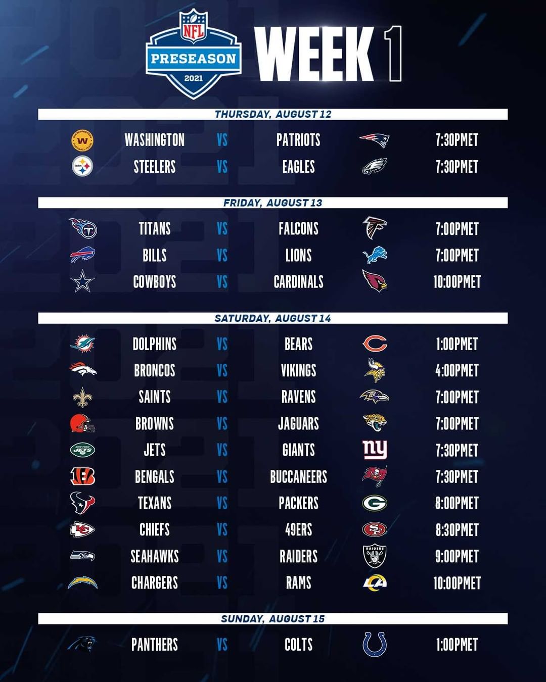 Il calendario della preseason 2021 della NFL Huddle Magazine